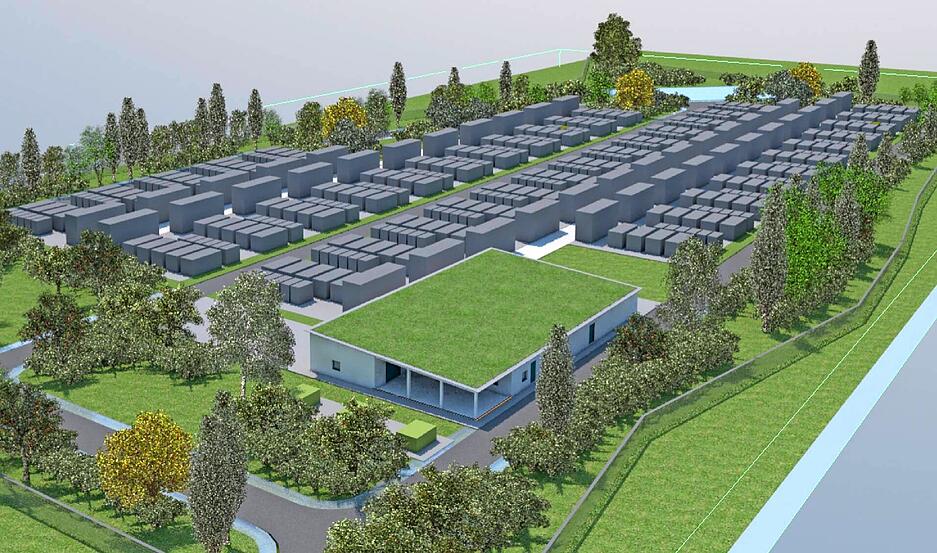 Quo vadis, Riesenbatterie? Viele Fragen waren Anfang 2022 noch offen: So auch die nach dem genauen Standort. Transnet skizziert damals den ungef&auml;hren Zeitplan - und dieses Computerbild gab einen ersten Eindruck davon, wie der Netzbooster aussehen soll