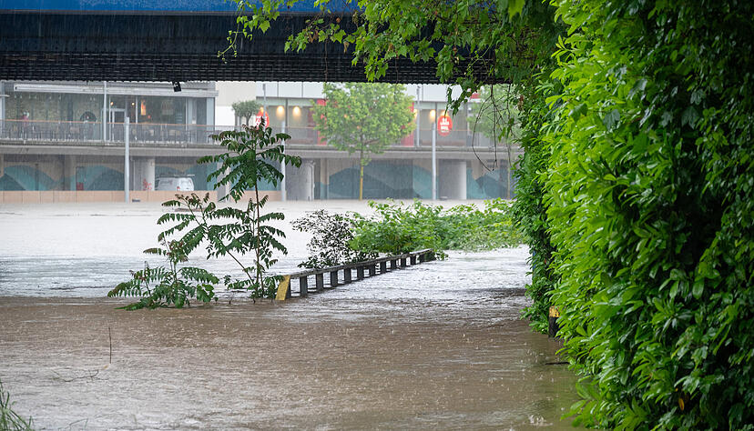 Die Saar ist im Bereich der Luisenbrücke über das Ufer getreten. Die Saar ist im Bereich der Luisenbrücke über das Ufer getreten.