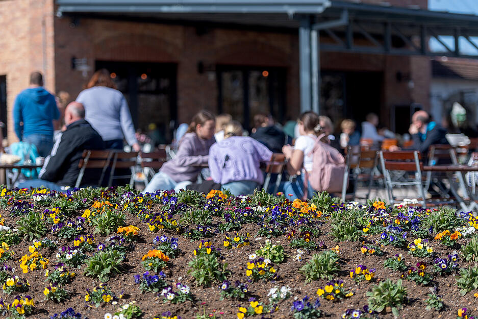 Bei Sonnenschein können die Tripsdrill-Besucher das Pre-Opening mit Eis oder warmen Gerichten im Freien genießen.