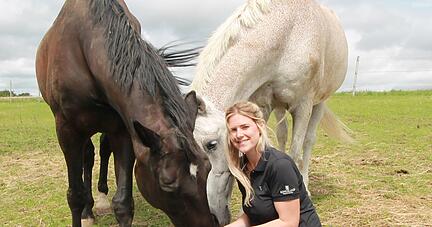 Sina Wasner f&uuml;hlt sich mit ihren Pferden Gipsy und Belcanto wohl auf dem Dreilindenhof oberhalb von Widdern.
Foto: Frank Wittmer
