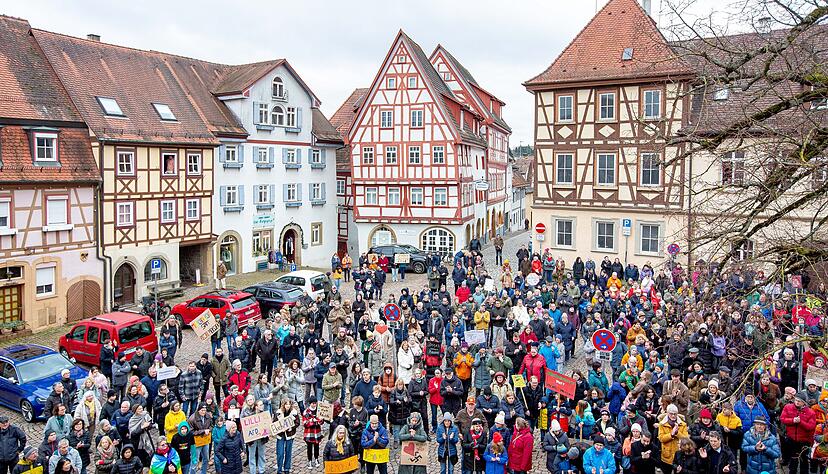 Am Samstagnachmittag wurde der Marktplatz in Bad Wimpfen zu einem Treffpunkt für rund 600 Demonstrierende. Am Samstagnachmittag wurde der Marktplatz in Bad Wimpfen zu einem Treffpunkt für rund 600 Demonstrierende.