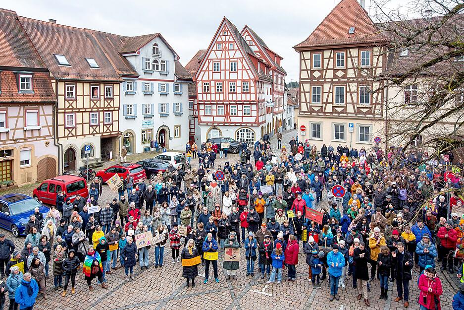 Am Samstagnachmittag wurde der Marktplatz in Bad Wimpfen zu einem Treffpunkt f&uuml;r rund 600 Demonstrierende.