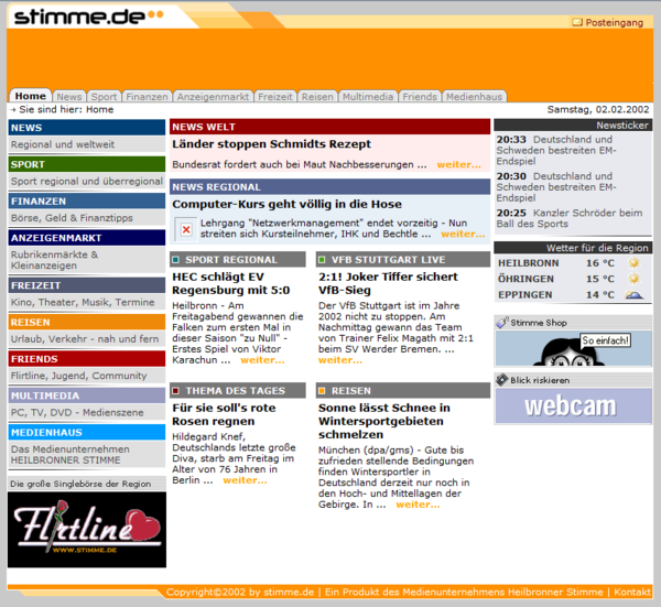 Neuer Farbanstrich im Herbst 2001. Zudem schaffen mehrere Unterseiten Struktur und Raum f&uuml;r noch mehr Artikel.   

Nach der Umstellung wird zum ersten Mal die Zahl der Seitenbesucher gemessen: Rund 40.000 sind es im ersten Monat. Im darauffolgenden sind es bereits mehr als 150.000.   

2003 wird das Internetportal  von der Landesanstalt f&uuml;r Kommunikation als "Beste Online-Redaktion in Baden-W&uuml;rttemberg" ausgezeichnet.