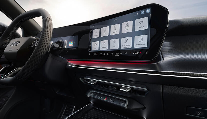 Der Fahrer blickt auf ein 11,9 Zoll großes Kombiinstrument, das fließend in einen gewölbten 12,8-Zoll-Touchscreen übergeht. Über ihn lassen sich alle wichtigen Funktionen bedienen. Der Fahrer blickt auf ein 11,9 Zoll großes Kombiinstrument, das fließend in einen gewölbten 12,8-Zoll-Touchscreen übergeht. Über ihn lassen sich alle wichtigen Funktionen bedienen.