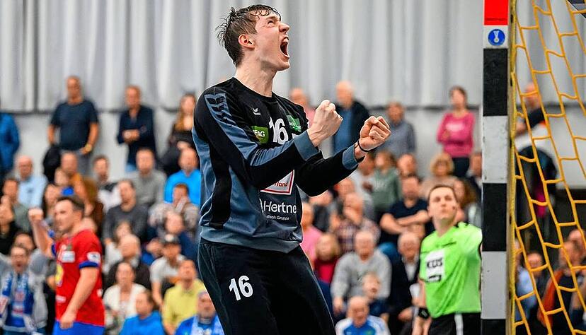 Julian Buchele erwischte am Samstagabend in Pforzheim einen Sahnetag: Der 19-j&auml;hrige Junioren-Nationaltorh&uuml;ter parierte 22 W&uuml;rfe.
Foto: imago-images/Wolf