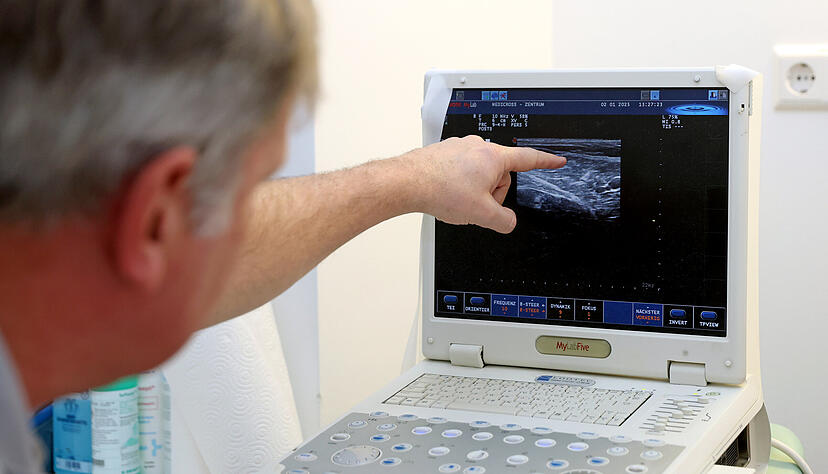 Orthopäde Boris Brand erklärt, welche Strukturen im Ultraschallbild sichtbar sind.