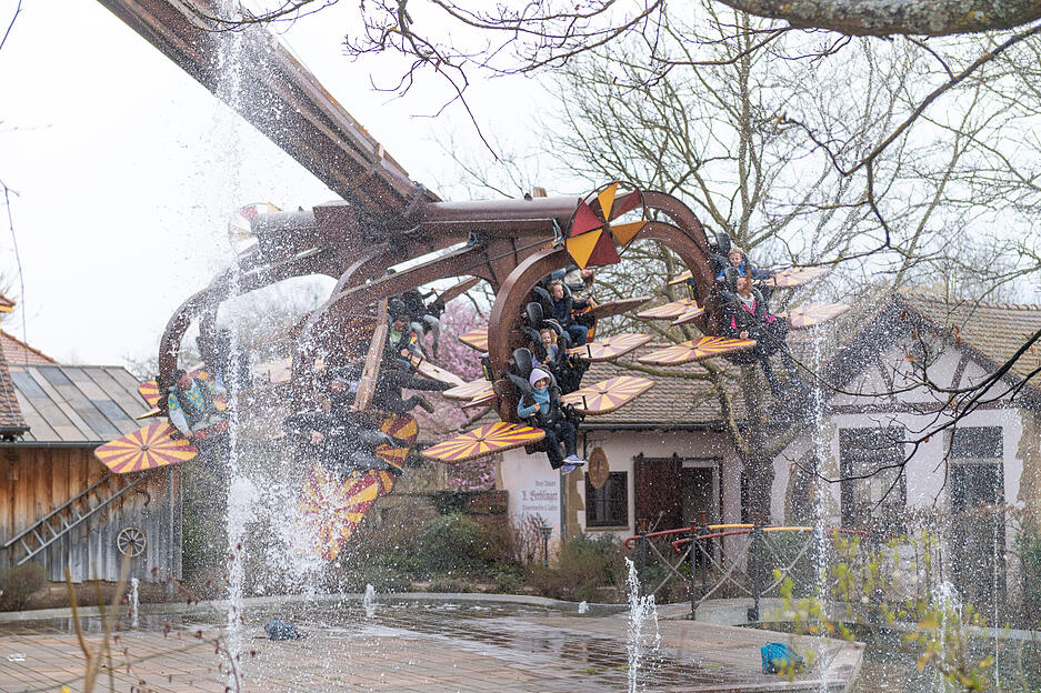 Wer schafft die meisten Überschläge? Beim Höhenflug drehen sich die Fahrgäste um die eigene Achse. Wer schafft die meisten Überschläge? Beim Höhenflug drehen sich die Fahrgäste um die eigene Achse.