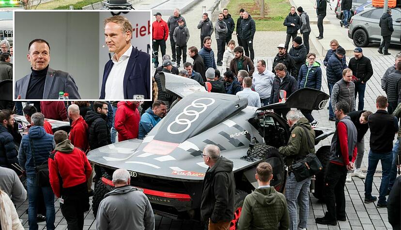 Neckarsulms Betriebsratschef Rainer Schirmer tauschte sich bei einer Talkrunde mit Konzernchef Oliver Blume (kleines Foto) &uuml;ber aktuelle Themen aus.