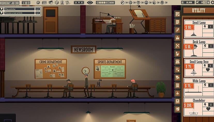 Blattmacher bei der Arbeit im Newsroom im Spiel &laquo;News Tower&raquo;.