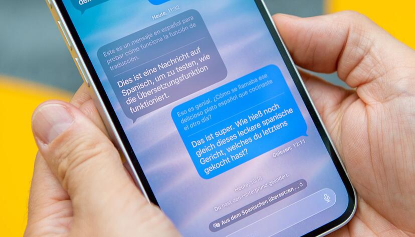 Kein Spanisch? Kein Problem! Mit iOS 26 lassen sich SMS und Nachrichten in iMessage übersetzen. Für Literatur taugt das nicht, aber zum Verstehen reicht es. Außerdem neu in der Nachrichten-App: Hintergrundbilder.