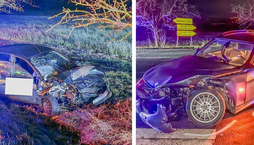 Zwei Autos prallten am Freitagabend bei Neuenstein aufeinander. Zwei Autos prallten am Freitagabend bei Neuenstein aufeinander.