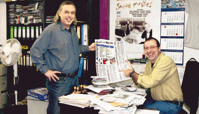 Freude in Abstatt im Hause Massacre/Blue Rose Records über die Chartsplatzierungen: Torsten Hartmann (links) und Edgar Heckmann.
Foto: Andreas Veigel Freude in Abstatt im Hause Massacre/Blue Rose Records über die Chartsplatzierungen: Torsten Hartmann (links) und Edgar Heckmann.
Foto: Andreas Veigel