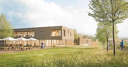 So könnte der neue Stammsitz der Bäckerei aussehen: Von dem neuen Standort im Areal "Binswanger Straße" sollen später alle 58 Filialen beliefert werden.
Visualisierung: Bäckerei Härdtner GmbH