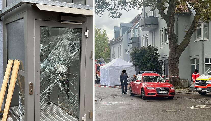 In einem Aufzug (Foto links) war es im Oktober zu einem t&ouml;dlichen Zwischenfall gekommen. Am Ungl&uuml;cksort in Neckarsulm befand sich ein gr&ouml;&szlig;eres Aufgebot an Polizei- und Rettungskr&auml;ften. Fotos: K&uuml;mmerle/privat  Foto: