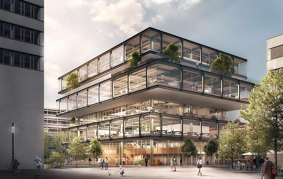 Visualisierungen des neuen Geb&auml;udes der Campus Founders auf dem BIldungscampus, das bis Ende 2022 fertiggestellt werden soll