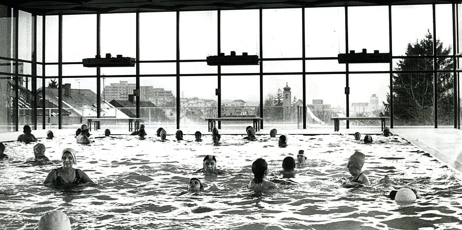 1978: Badespaß mit Aussicht auf die Stadt Bad Rappenau. 1978: Badespaß mit Aussicht auf die Stadt Bad Rappenau.