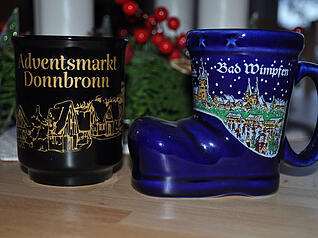 Tassen vom Adventsmarkt Donnbronn und vom Altdeutschen Weihnachtsmarkt Bad Wimpfen. Tassen vom Adventsmarkt Donnbronn und vom Altdeutschen Weihnachtsmarkt Bad Wimpfen.