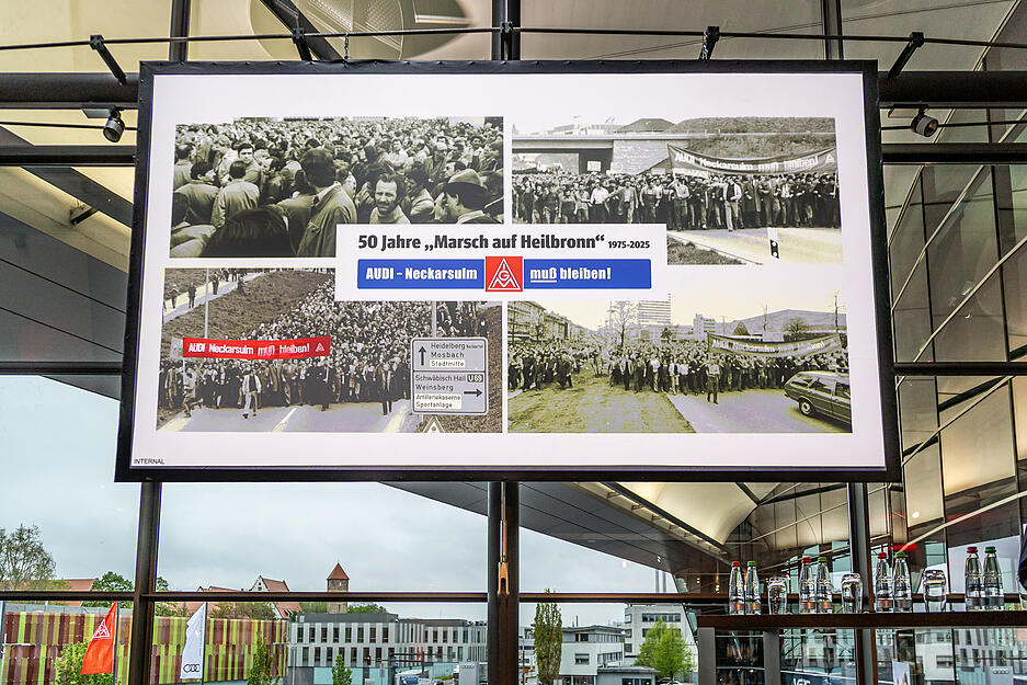 Die IG Metall feiert mit 240 Gästen im Audi-Forum den 50. Jahrestag des Marsches auf Heilbronn.