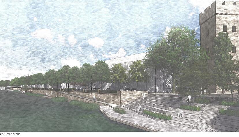 Der Entwurf des Landschaftsbüros Hink aus Schwaigern-Massenbach gefiel der Jury eines Gestaltungswettbewerbs am besten. Rechts der Götzenturm mit neuer Treppenanlage und Rampe.