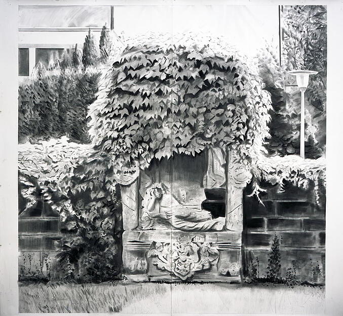 Yves Bélorgey, Grabmal von Johan David Feyerabend, Alter Friedhof, Heilbronn, August 2018, Graphit auf Papier, 240 x 240 cm