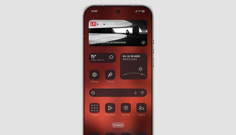 Das Leica Leitzphone mit monochromen Icons. Man kann aber auch die gewohnte bunte Android-Oberfl&auml;che einstellen.