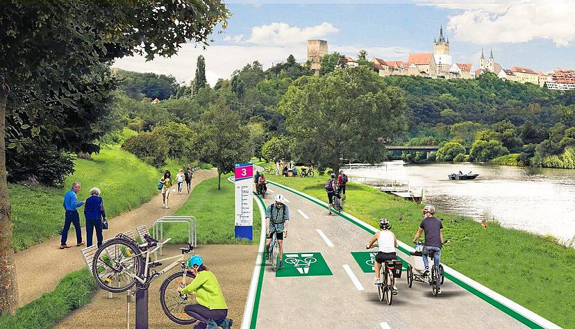 Wie eine Autobahn für Fahrradfahrer soll der Radschnellweg zwischen der Stauferstadt und der Käthchenstadt künftig aussehen.
Foto/Visualisierung: Regierungspräsidium Stuttgart