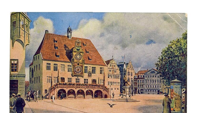 Rathaus und Marktplatz in Heilbronn. Eine colorierte Postkarte von einst. Foto: meine.stimme-Heimatreporter Martin Bauer
