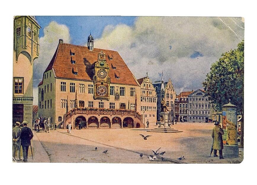Rathaus und Marktplatz in Heilbronn. Eine colorierte Postkarte von einst. Foto: meine.stimme-Heimatreporter Martin Bauer Rathaus und Marktplatz in Heilbronn. Eine colorierte Postkarte von einst. Foto: meine.stimme-Heimatreporter Martin Bauer