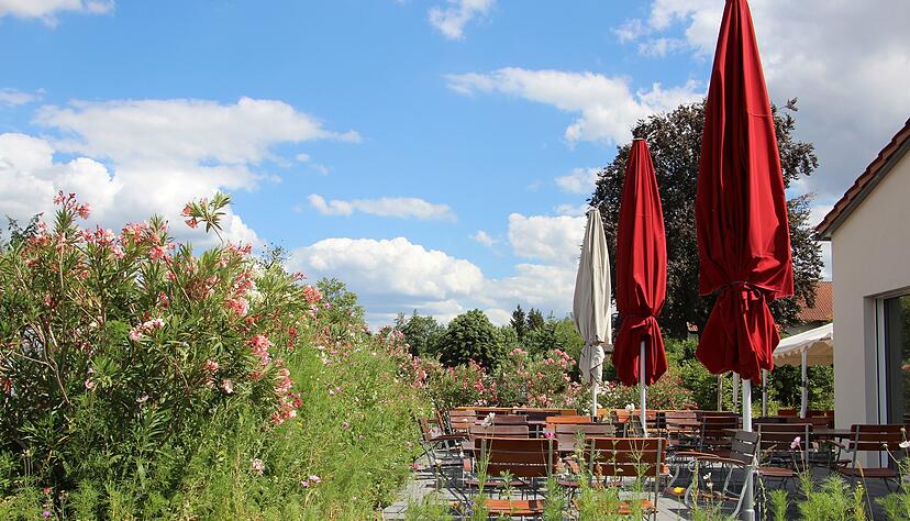 Umgeben von Oleandern lässt es sich auf der Terrasse der Weinstube Götz schön sitzen. Foto: Elektra Domesle