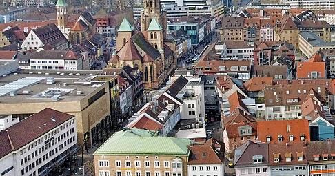 Heilbronn Innenstadt mit Kilianskirche und Hafenmarktturm, Heilbronn Altstadt, Allee, Kaiserstra&szlig;e