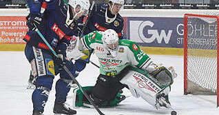Beim ersten Aufeinandertreffen mit den Höchstadt Alligators taten sich die Heilbronner Falken um Thore Weyrauch (links) schwer. Dennoch gelang den Unterländern ein 3:1-Arbeitssieg.