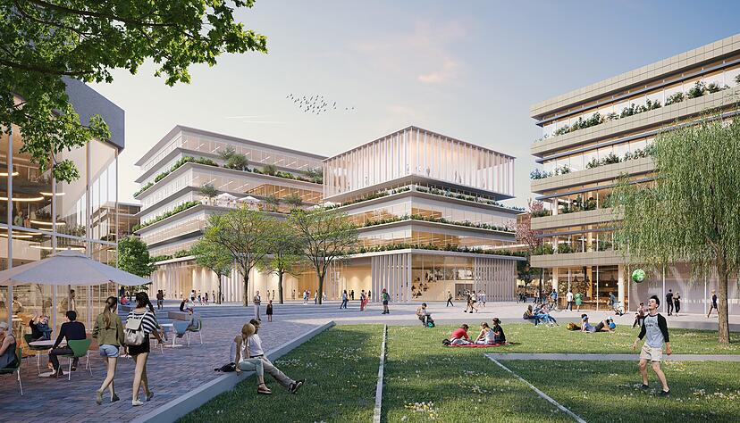 Der Bildungscampus wird in Richtung Karl-Nägele-Brücke erweitert. Der Siegerentwurf des Stuttgarter Büro Pesch Partner sieht auf 80.000 Quadratmetern viel Grün und öffentliche Flächen vor.