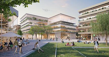 Der Bildungscampus wird in Richtung Karl-Nägele-Brücke erweitert. Der Siegerentwurf des Stuttgarter Büro Pesch Partner sieht auf 80.000 Quadratmetern viel Grün und öffentliche Flächen vor.