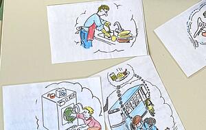 Teilweise mit Bildern lernen die ukrainischen Kinder Deutsch . Teilweise mit Bildern lernen die ukrainischen Kinder Deutsch .