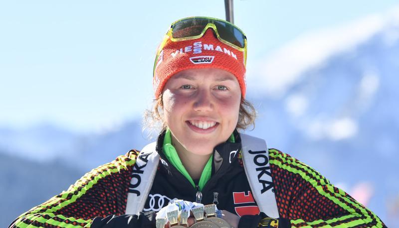 Laura Dahlmeier kann den Gesamtweltcup im Biathlon gewinnen. Foto: Martin Schutt Laura Dahlmeier kann den Gesamtweltcup im Biathlon gewinnen. Foto: Martin Schutt