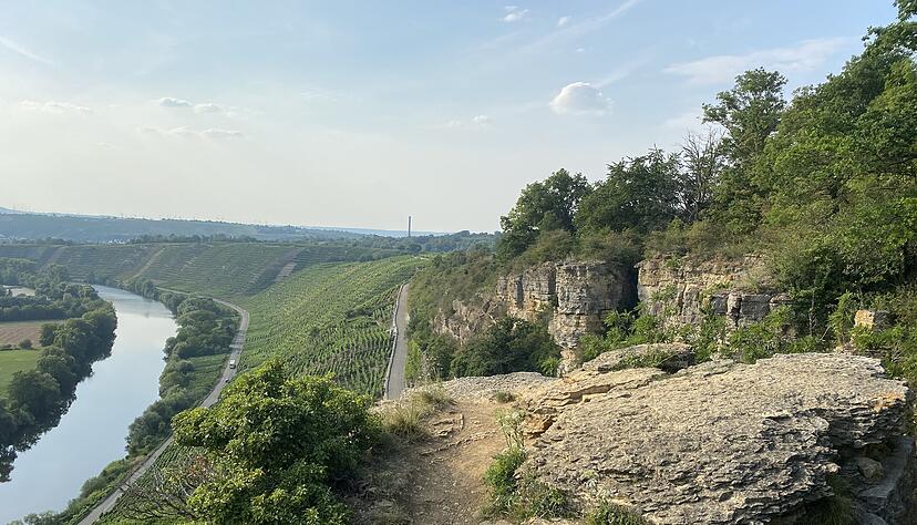 Eine Aussicht, die schwer zu toppen ist. Von den Felsengärten reicht der Blick weit hinein ins Neckartal, hinweg über die reifenden Trauben im Weinberg. Foto: Stefanie Sapara Eine Aussicht, die schwer zu toppen ist. Von den Felsengärten reicht der Blick weit hinein ins Neckartal, hinweg über die reifenden Trauben im Weinberg. Foto: Stefanie Sapara