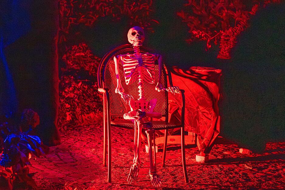 Lichter, Projektionen und Nebel verwandeln das Haus in ein Geisterparadies. Lichter, Projektionen und Nebel verwandeln das Haus in ein Geisterparadies.