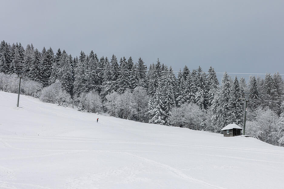 Ein Skifahrer fährt eine Piste am Feldberg hinunter. Nach Angaben des Deutschen Wetterdienstes werden vor allem die Hochlagen des Landes von weiteren Schneefällen betroffen sein. Ein Skifahrer fährt eine Piste am Feldberg hinunter. Nach Angaben des Deutschen Wetterdienstes werden vor allem die Hochlagen des Landes von weiteren Schneefällen betroffen sein.