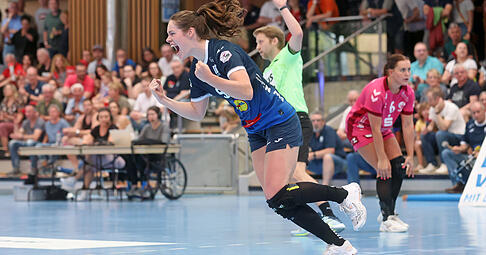 Amber Verbraeken jubelt k&uuml;nftig wieder im Trikot der Sport-Union Neckarsulm, sollte sie ihre Kreuzbandverletzung &uuml;berstanden haben.