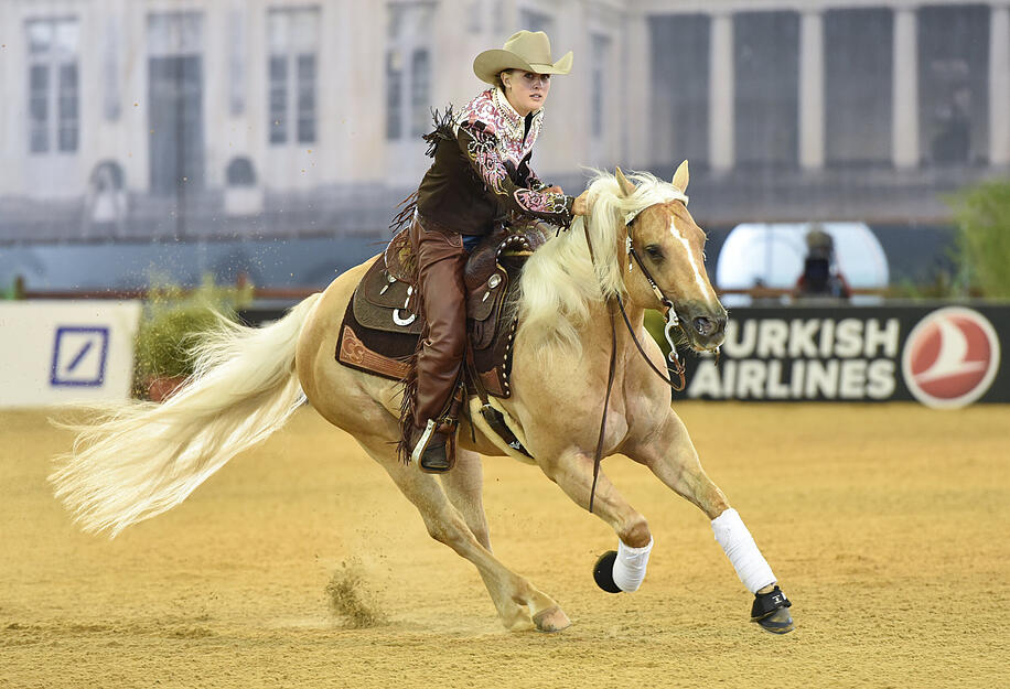 Gina-Maria Schumacher im August 2015 bei einem Reining-Wettbewerb in Aachen.