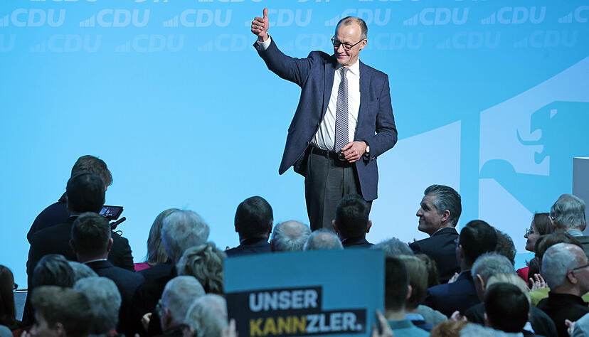 Unions-Kanzlerkandidat Friedrich Merz im Carmen-Würth-Forum in Künzelsau.
