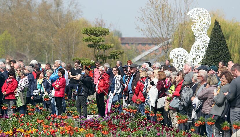 Dort drüben steht er: Einen Blick auf Bundespräsident Frank-Walter Steinmeier erhaschen, das war nur am Eröffnungstag der Buga möglich.
Foto: Andreas Veigel