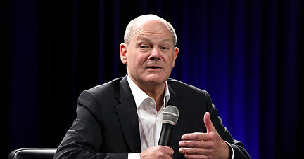 Bundeskanzler Olaf Scholz (SPD) beim Stimme-Wahlcheck in Heilbronn