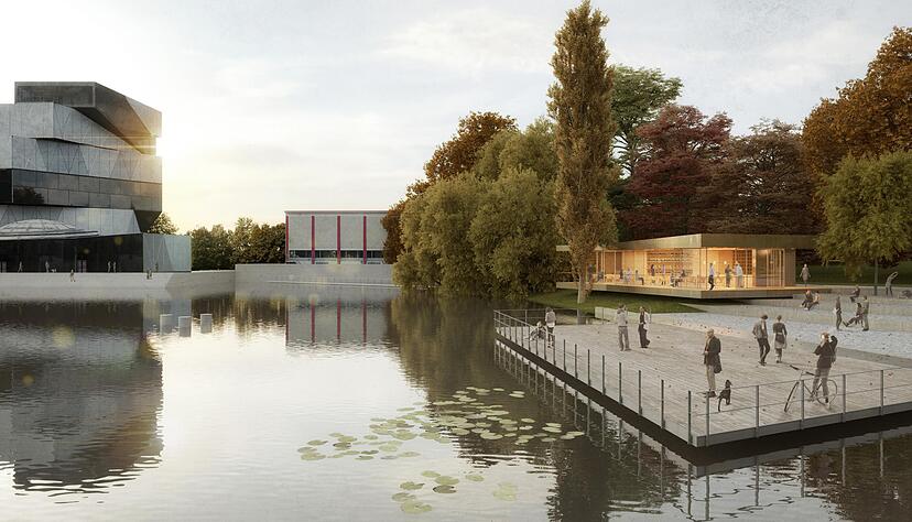 Die Architekten Mattes Riglewski haben den Entwurf für den Weinpavillon am Neckar mit dem Planungs- und mit dem Grünflächenamt abgestimmt. Animation: Mattes Riglewski