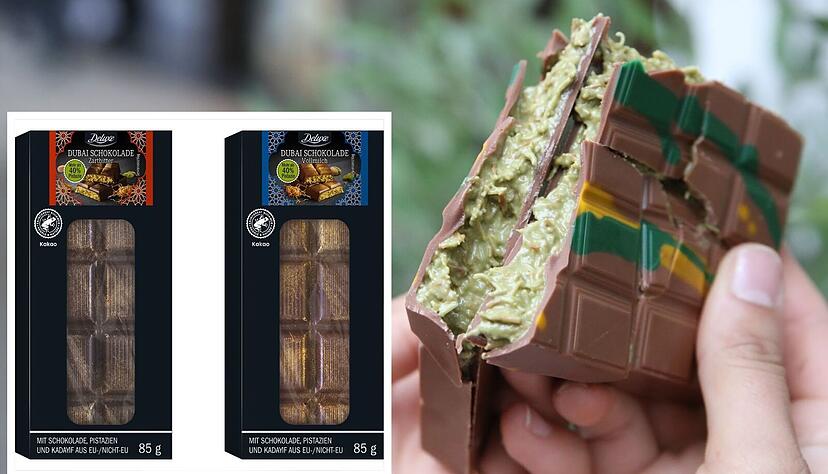 Ab Mitte Dezember will der Discounter Lidl zwei Eigenmarken-Varianten der Dubai-Schokolade verkaufen. Ab Mitte Dezember will der Discounter Lidl zwei Eigenmarken-Varianten der Dubai-Schokolade verkaufen.