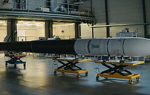 Die H&ouml;henforschungsrakete in Neuenstadt, bevor sie verpackt  und nach Australien verschifft wurde. Foto: HyImpulse