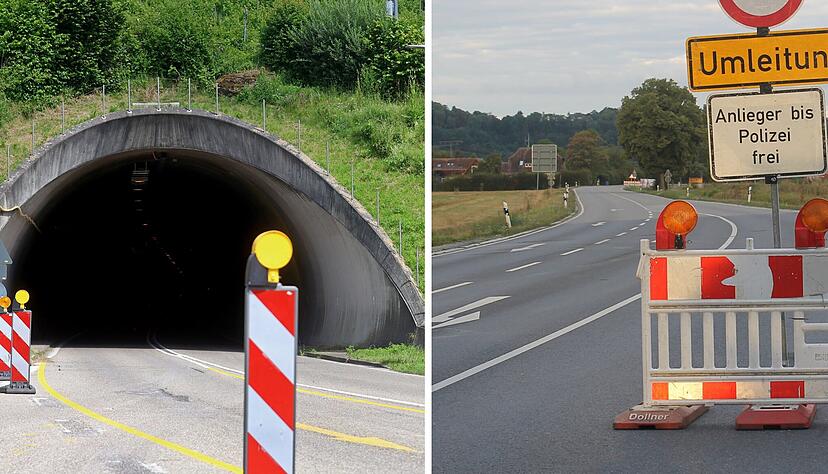 Während der Schemelsbergtunnel (B39, links) nur an einem Tag nicht befahrbar ist, müssen Autofahrer auf der B27 zwischen Offenau und Gundelsheim in den kommenden Wochen Umleitungen in Kauf nehmen. Während der Schemelsbergtunnel (B39, links) nur an einem Tag nicht befahrbar ist, müssen Autofahrer auf der B27 zwischen Offenau und Gundelsheim in den kommenden Wochen Umleitungen in Kauf nehmen.