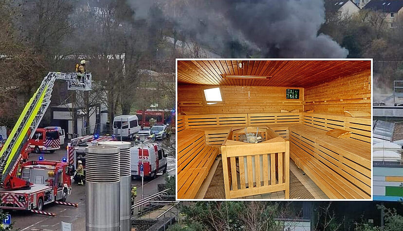 Rauchwolke beim Sauna-Brand im Rendelbad in Öhringen.