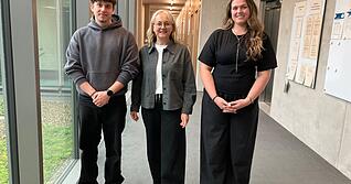 Werben f&uuml;r Studiengang Management und angewandte Psychologie im Sozialwesen an der Reinhold-W&uuml;rth-Hochschule K&uuml;nzelsau: Jannis Hagenmeyer, Professorin Stefanie Sachsenmaier und Leni Dlugosch.