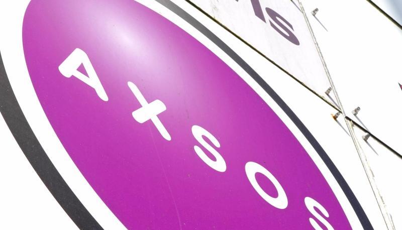 Das Firmenschild der IT-Firma Axsos. Das Firmenschild der IT-Firma Axsos.